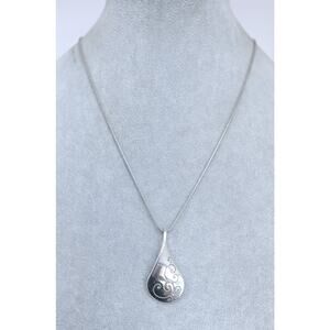 Brighton Twirl Pendant Necklace Twisted Teardrop Silver Plated Retired 18" Chain